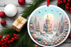 Pastel Christmas Scene Round Sticker Ornament PNG Product Image 2