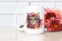 Boho Kitten with Silk Scarf | Watercolor Clipart Product Image 2