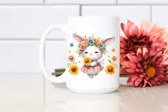 Cute Baby Rabbit Whimsical Sun Flowers Clipart Product Image 2