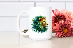 Vibrant Lion with Plant Leaves PNG Product Image 2