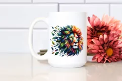 Vibrant Lion with Plant Leaves PNG Product Image 2