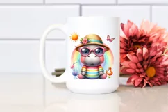 Colorful Watercolor Cute Hippo with Sunglasses | Sublimation Product Image 2