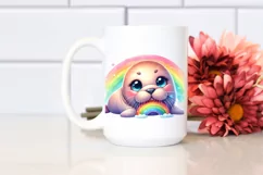 Cute Baby Walrus with Rainbow PNG Product Image 2