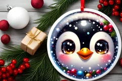 Penguin Smiling Round Ornament Sublimation PNG Product Image 2