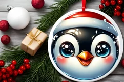 Penguin Smiling Round Ornament Sublimation PNG Product Image 2