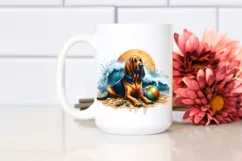 Bloodhound Sitting in Sand with Surf and Ball | Sublimation Product Image 2