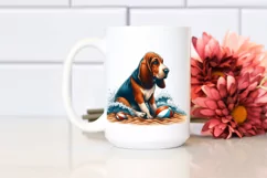 Bloodhound Sitting in Sand with Surf and Ball | Sublimation Product Image 2