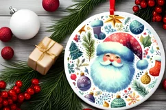 Watercolor Christmas Holiday Merriness Round Sticker PNG Product Image 2