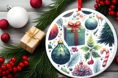 Santa and Deer Winter Round Sticker Sublimation PNG Product Image 2