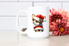 Pembroke Welsh Corgi with Santa Hat Watercolor Christmas PNG Product Image 2