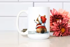 Pembroke Welsh Corgi with Santa Hat Watercolor Christmas PNG Product Image 2