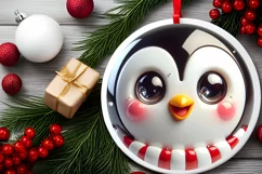 Shiny Christmas Penguin Round Ornament Sublimation PNG Product Image 2