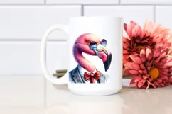 Vibrant Flamingo Portrait with Suit and es | Sublimation Product Image 2