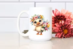 Watercolor Baby Duck Standing Up Human Like Large Flower Product Image 2