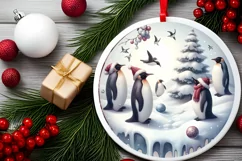 Watercolor 3D Penguins Christmas Sublimation PNG Product Image 2