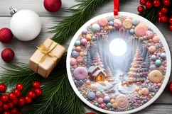 Detailed Winter Christmas Candy Round Ornament Sublimation Product Image 2