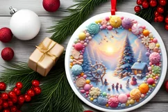 Detailed Winter Christmas Candy Round Ornament Sublimation Product Image 2