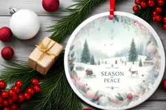 Christmas Scene Round Ornament Sublimation PNG Product Image 2