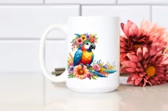 Watercolor Macaw with Flower Crown PNG Product Image 2