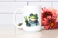 Washed Watercolor Frog Cute Victory Sign | Sublimation Product Image 2