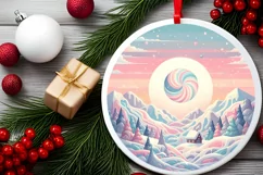 Detailed Winter Christmas Candy Round Ornament Sublimation Product Image 2