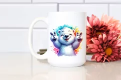 Vibrant Watercolor Polar Bear Cute Victory Sign | Product Image 2