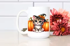 Watercolor Baby Kitten Sitting Pumpkins Product Image 2