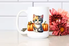 Watercolor Baby Kitten Sitting Pumpkins Product Image 2