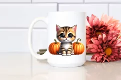 Watercolor Baby Kitten Sitting Pumpkins Product Image 2
