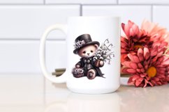 Watercolor Gothic Cute Baby Bear Holding Basket of Flowers | Product Image 2