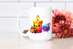 Vibrant Funny Cute Candle Watercolor Clipart Product Image 2