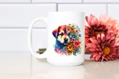 Retro Watercolor Puppy with Flower | Colorful Design Product Image 2