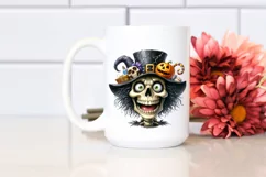 Funny Skull Goofy Smile Haloween Watercolor Clipart Product Image 2