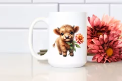 Cute Smiling Highland Cow with Dahlia | Sublimation | Product Image 2