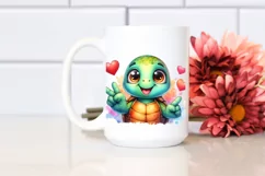 Cute Funny Turtle Love Sign Watercolor Clipart Product Image 2