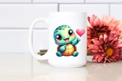 Vibrant Watercolor Cute Turtle Smiling Love Sign Product Image 2
