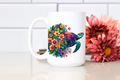 Retro Watercolor Turtle with Flower | Colorful Design Product Image 2