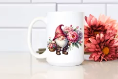 Detailed Watercolor Gnome with Peonies Bouquet | Sublimation Product Image 2