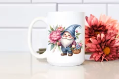 Detailed Watercolor Gnome with Peonies Bouquet | Sublimation Product Image 2