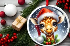 Christmas Giraffe Round Ornament Sublimation PNG Product Image 2
