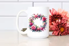 Vibrant Abstract Wreath with Pink Roses Clipart Product Image 2