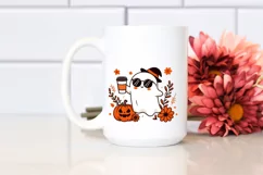 Cartoon Ghost with Sunglasses Holding Coffee, PNG Product Image 2