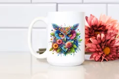 Vibrant Owl with 3D Flowers PNG Product Image 2