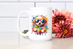 Puppy Drinking Colorful Drink | Watercolor Clipart Product Image 2