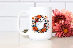 Cartoon Ghost with Football Helmet Holding Coffee, PNG Product Image 2