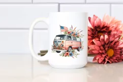 Floral Van with USA Flag | Sublimation Clipart Product Image 2