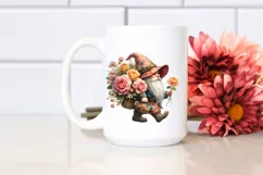 Detailed Watercolor Gnome with Rose Bouquet | Sublimation Product Image 2