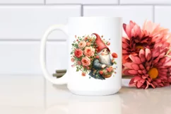 Detailed Watercolor Gnome with Rose Bouquet | Sublimation Product Image 2