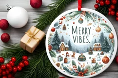 Christmas Scene Round Ornament Sublimation PNG Product Image 2
