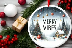 Christmas Scene Round Ornament Sublimation PNG Product Image 2